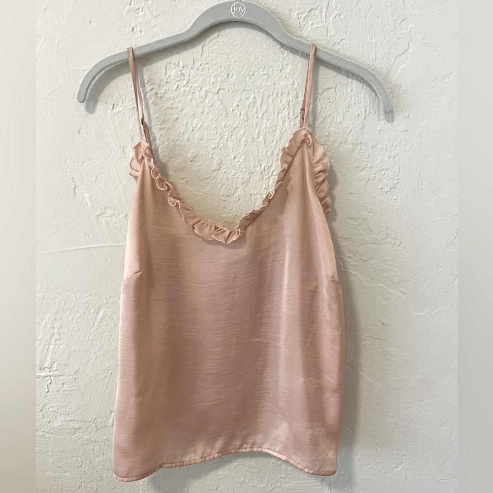 Free People Black Silk Tank with ruffles & adjustable straps. Size Small